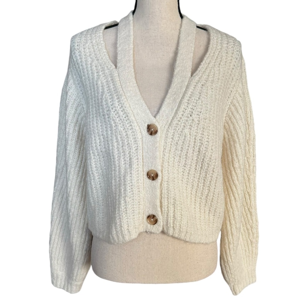 Dh New York Wool Alpaca Blend Cream V-Neck Button Sweater Cardigan Small Nwt